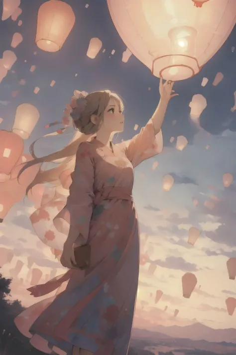 1girl,<lora:sky_lantern:0.7>,sky lantern,, (masterpiece, best quality, high quality, highres, ultra-detailed),