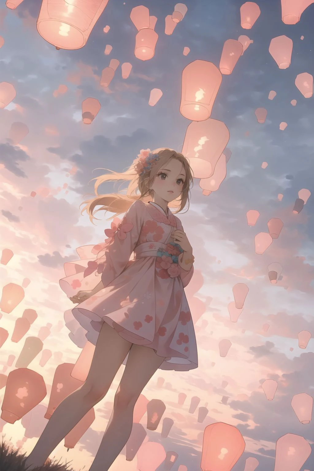 1girl,<lora:sky_lantern:0.7>,sky lantern,, (masterpiece, best quality, high quality, highres, ultra-detailed),
