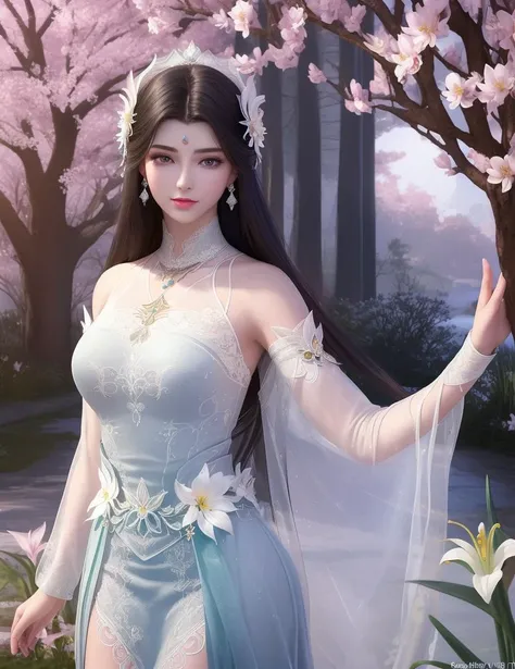 ultra realistic 8k cg, picture-perfect face, flawless, clean, masterpiece, professional artwork, famous artwork, cinematic lighting, cinematic bloom, perfect face, beautiful face, fantasy, dreamlike, unreal, science fiction, beautiful clothes, lace, lace trim, lace-trimmed legwear, (rich:1.4), prestige, luxury, jewelry, diamond, gold, pearl, gem, sapphire, ruby, emerald, intricate detail, delicate pattern, charming, alluring, seductive, erotic, enchanting, hair ornament, necklace, earrings, bracelet, armlet,halo
((,1girl, pov,))(((,lily \(flower\), 1girl, spring_\(season\), solo,looking at viewer, ))) <lora:DA_XiaoXunEr:0.6>
