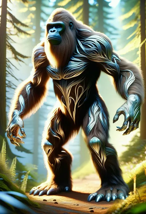 hyper detailed masterpiece, dynamic,awesome quality,DonM3lv3nM4g1cXL magic, ,sasquatch, cryptid large humanoid ape-like creature, brown fur, stands upright, , elusive, mysterious, forest-dwelling <lora:DonM3lv3nM4g1cXL-v1.1-000006:1>