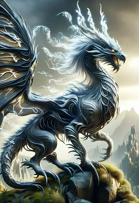 hyper detailed masterpiece, dynamic,awesome quality,DonM3lv3nM4g1cXL magic, ,spriggan, large and fearsome creature, dragon like appearance, jagged and sharp features, slithers, eerie grace, dark mottled hues, vorpal claws and teeth, wings,tail, mythical fantastical realm <lora:DonM3lv3nM4g1cXL-v1.1-000006:1>