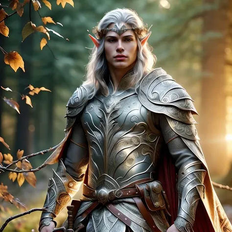 (masterpiece:1.2), (best quality,:1.2), 8k, HDR, ultra detailed, ((photorealistic)), perfect anatomy, professional light, cinematic lighting, fashion photography, ambient lighting,<lora:detail_slider_v4:2>, a male! elven warrior, ((cowboy shot)), wearing intricate golden plate armor,with tree and leaf pattern, belt, headband, cape, holding a bow, elar, <lora:ElvenArmor-10:0.6>, <lora:DonM3lv3nM4g1c-000005:0.7>, DonM3lv3nM4g1c, epiCPhoto