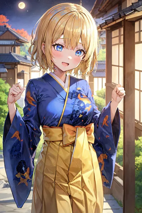 2d, masterpiece, best quality, anime, highly detailed,1girl, full body, amelia_kimono, blue kimono, yellow hakama, fish print,
Japan, summer festival, fireworks, food stalls, children dancing, playing games, music, dance, summer, taiko, evening,midnight, moon, night,
<lora:ameliaWatsonHololive_v2AllOutfits:1>,