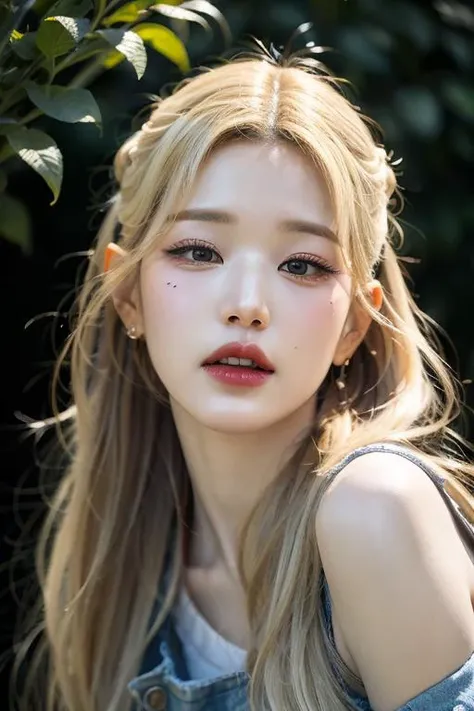 Best quality, masterpiece, ultra high res, (photorealistic:1.4), raw photo, 1girl, earrings, jewelry, 1girl, (platinum blonde hair:1.2), looking at viewer, cafe,realistic, closeup, sunlight, light from front, open mouth, BREAK, <lora:makina69_wonyoung_v2.1:1><lora:fromis9Jiheon_fromis9JiheonV2:0.38>