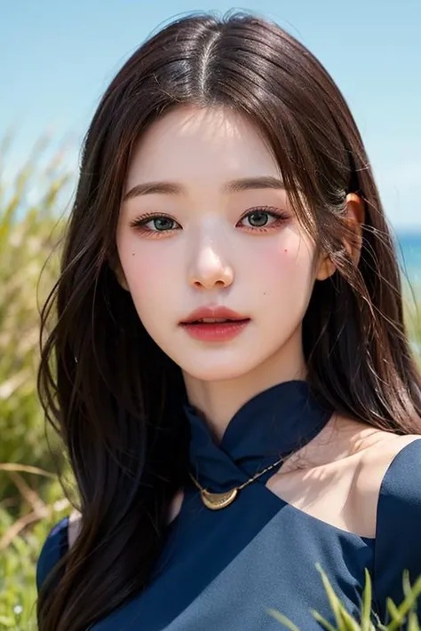 nikon RAW photo,8 k,Fujifilm XT3,masterpiece, best quality, realistic, photorealistic,ultra detailed,1girl,solo,
close up portrait, standing, beautiful blue sky,serene expression, (luxury red dress), surrounded by a sea of grass, sexy pose,
jwy1, <lora:jwy___v1:0.5>, <lora:makina69_wonyoung_v2.1:0.5><lora:fromis9Jiheon_fromis9JiheonV2:0.38>