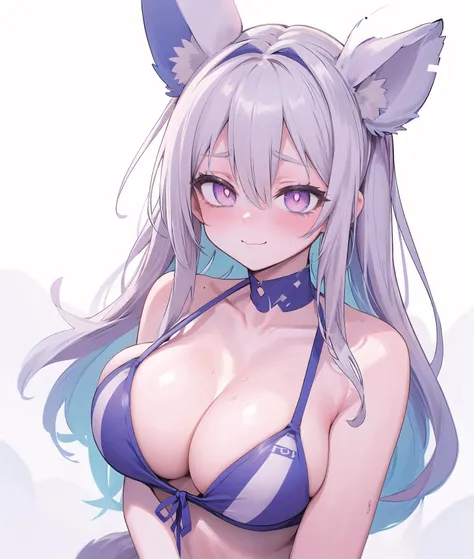 namiorii hololive hololive_english fuwawa_abyssgard absurdres highres 1girl animal_ear_fluff animal_ears artist_name bare_arms bare_shoulders bikini blonde_hair blue_bikini blush breasts closed_mouth collarbone colored_inner_animal_ears dog_ears dog_girl hair_between_eyes hair_ornament hairclip halterneck large_breasts long_hair looking_at_viewer multicolored_hair pink_eyes simple_background smile solo streaked_hair string_bikini sweatdrop swimsuit two_side_up upper_body virtual_youtuber white_background