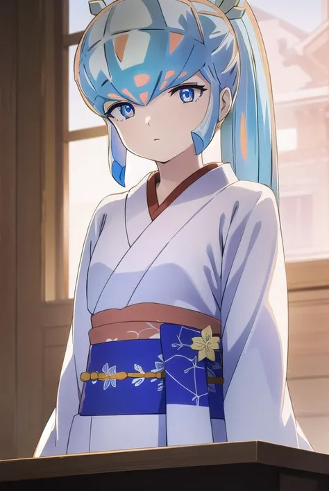 uruseiyatsuraoyuki, <lora:urusei yatsura oyuki s1-lora-nochekaiser:1>,
oyuki, long hair, blue eyes, blue hair, ponytail,
BREAK japanese clothes, kimono, sash, white kimono, obi,
BREAK indoors, classroom,
BREAK looking at viewer, (cowboy shot:1.5),
BREAK <lyco:GoodHands-beta2:1>, (masterpiece:1.2), best quality, high resolution, unity 8k wallpaper, (illustration:0.8), (beautiful detailed eyes:1.6), extremely detailed face, perfect lighting, extremely detailed CG, (perfect hands, perfect anatomy),