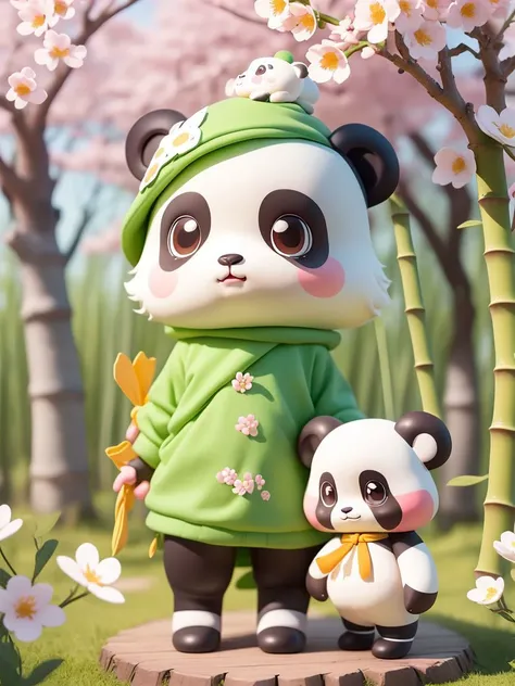 (masterpiece),(best quality),(ultra-detailed), (full body:1.2),
panda,bamboo forest, cute, mascot,
flowers, outdoors,  blush, tree, :3,  cherry blossoms, green headwear, blurry,  blush stickers, 
(beautiful detailed face), (beautiful detailed eyes),
<lora:blindbox_V1Mix:1>
