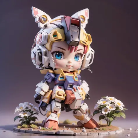 mini\(ttp\), gundam\(rx78\), (8k, RAW photo, best quality),(gundam\(rx78\),(masterpiece),(best quality),(ultra-detailed), (full body:1.2), masterpiece:1.2),((simple background)),1girl,chibi,cute, Sweet smile , gundam helmet , gundam short skirtheadphones, black hair, pink flower, (beautiful detailed face), (beautiful detailed eyes), <lora:blindbox_V1Mix:1> ,solo,cybertron,RX-78-2, (full body), mask, dancing, (isometric), miniature,<lora:gundamRX782OutfitStyle_v10:0.5>,  <lora:miniatureWorldStyle_v10:0.4>