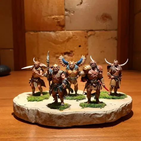 chibi, full body, figure, Minotaur, TRPG, Dungeons and Dragons, diorama, on the gameboard, a group of warriors set out to defeat an immortal warlord who seeks to conquer the world and enslave mankind, <lora:blindbox_v3:1.2>, <lora:flat2:-1>