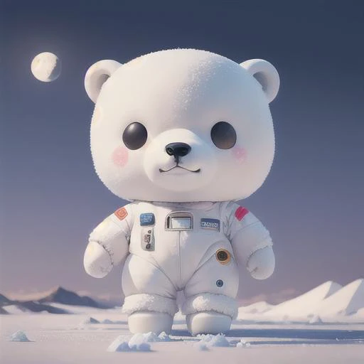 (masterpiece),(best quality),(ultra-detailed), (full body:1.2), Polar bear, Aerospace suit , cute, mascot, masterpiece, realistic,Moon Background , detailed <lora:blindbox_V1:0.8>