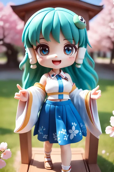 (masterpiece),(best quality),(ultra-detailed), (full body:1.2), 1girl,chibi,cute, smile, gohei, holding,
kochiya_sanae, solo, Touhou, bare_shoulders, blue_skirt, detached_sleeves, frog_hair_ornament, hair_ornament, hair_tubes, navel, nontraditional_miko, skirt, snake_hair_ornament, white_shirt, wide_sleeves,
open mouth, outdoors, shrine, :3, cherry blossoms, blurry, (beautiful detailed face), (beautiful detailed eyes), <lora:blindbox_v1_mix:1>, <lora:kochiya_sanae_7200:0.75>