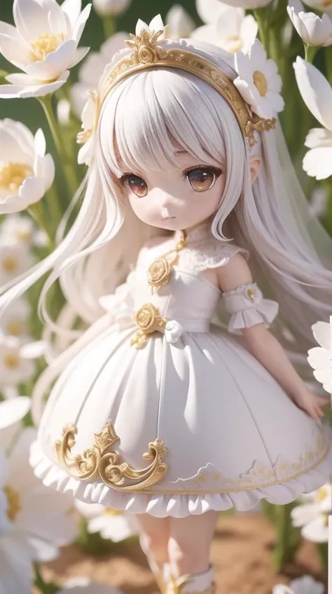 white flower wedding, ((best quality)), ((masterpiece)), ( extreme detailed, highest detailed, official art, beautiful and aesthetic:1.2),  depth of field, composition <lora:blindbox_v1_mix:1>, FULL BODY, (CHIBI),, (beautiful and detailed eye:1) crowded background, elegant