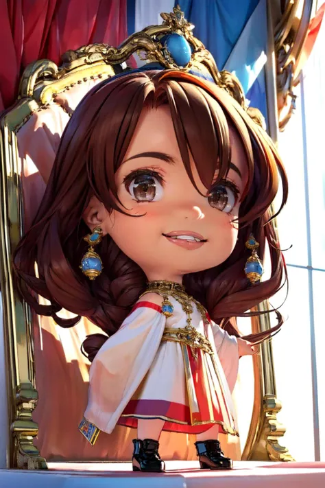 queen, throne, throne room,( argentinian flag:1.2),
, curtains, earrings, jewelry, lips, long_hair, looking_at_viewer, piercing, realistic, ring, smile, solo, upper_body, brown eyes,
(1girl:1.2), portrait, president, mature female,
kristina
(full body, chibi,:1.3)
<lora:CRISTINA2:1> <lora:more_details:0.2> <lora:blindbox_v1_mix:1>