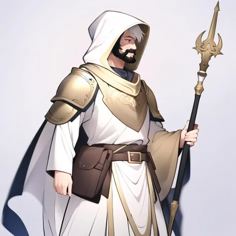 blindbox,((best quality)),((masterpiece)),(detailed),1man,(looking_at_viewer:1.3),male focus,facial hair,holding,beard,hood,staff,old,gradient background,wizard,gradient,old man,solo,gem,white hair,hood up,mustache,long sleeves,holding staff,armor,belt,black background,shoulder armor,closed mouth,grey background,robe,simple background,wrinkled skin,long hair,pouch,standing,dynamic angle,(front view:1.4),Vivid Colors,style of Pixar,solid background,8k resolution, <lora:blindbox_v1_mix:1>