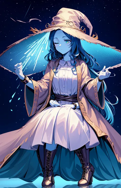 ranni the witch, one eye closed, witch hat, dress, (extra arms:1.2), solo, ring, fur cloak, white dress, large hat, white headwear, blue lips <lora:ranni_v1-000008:0.8>masterpiece, best quality, ultra-detailed, city, street, gothic, steampunk, illustration, 1girl, (solo), platinum long hair, boots, from behind, vintage, antique, brass, metal, gears, machinery, ornate, elegant, classic, sophisticated, refined, poised, contemplative, thoughtful, curious, mysterious, enigmatic, magical, watchful, intelligent, bookish, contrast, perspective, depth, texture, detail, realism, impressionistic, expressionistic, abstract, surrealistic, innovative, experimental, unique, atmosphere, ambiance, mood, nostalgia, historical, cultural, technological, industrial, fantasy, imagination, creativity, artistry, craftsmanship, skill, precision, detail, composition, balance, harmony, rhythm, colorful, darker, reflection, refraction, foreground, middle ground, background, vanishing point, horizon line, focal point, naturalistic, figurative, representational,