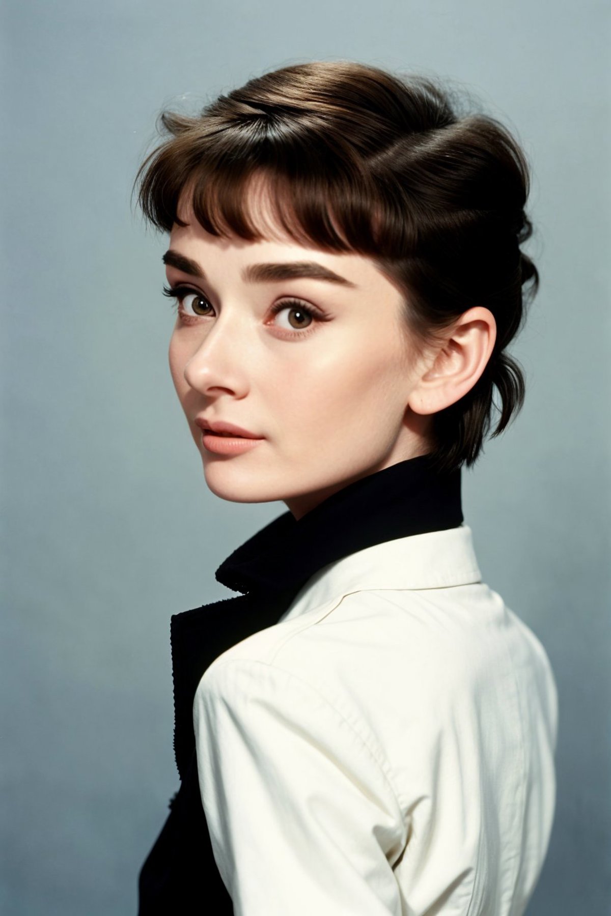 A close up of a woman with a white shirt and black tie - SeaArt AI