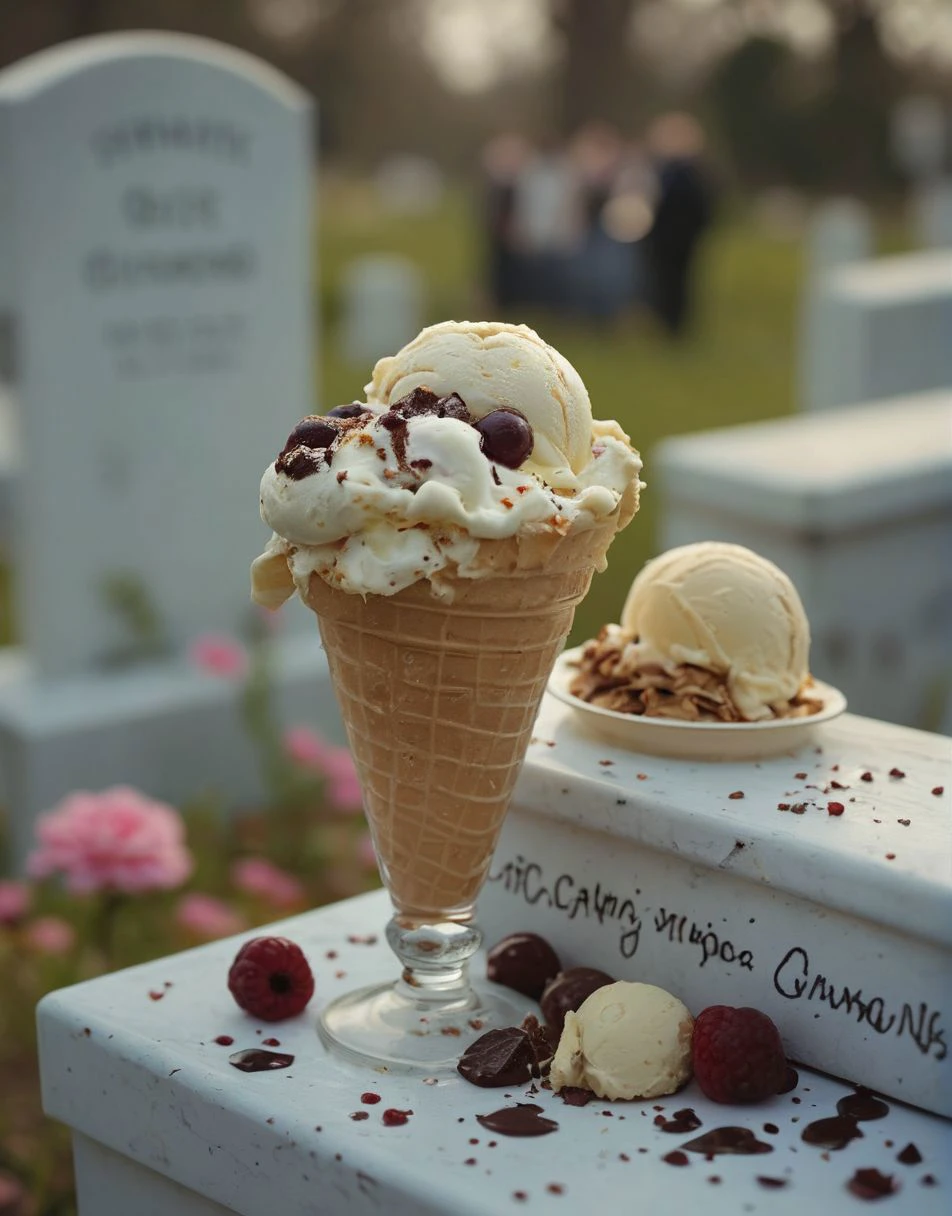 "sundae mourning" antho ice cream, very sad icecream, fudge at a funeral, graveyard, mourners
<lora:eye_catching:0.8> <lora:MJ52:0.7> <lora:add-detail-xl:0.1>