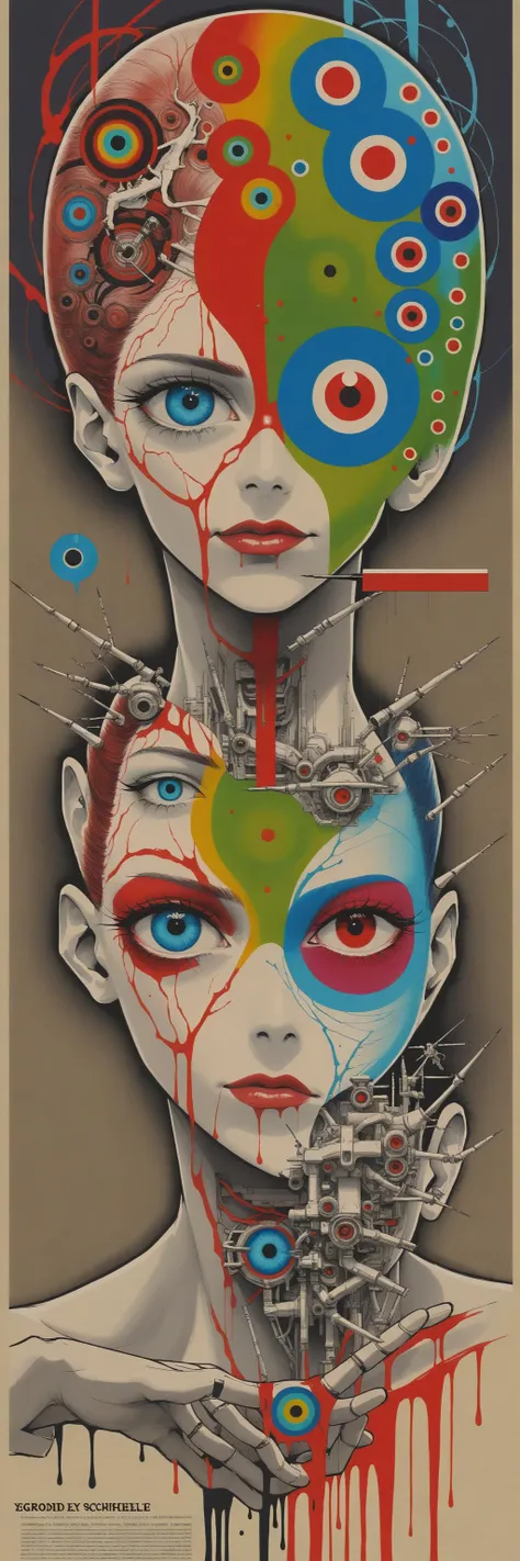 highly detailed <lora:eye_catching:1.65> eye catching psychedelic Poster by director Ridley Scott. Titled: Android. Painted by Egon Schiele in his own blood, watercolor on pen and paper