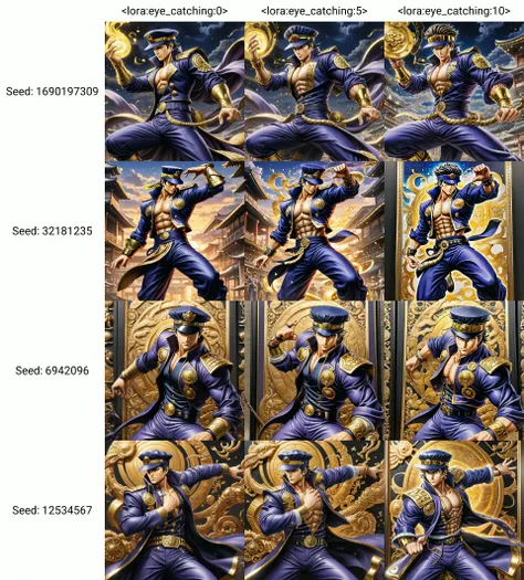 impeccable painting of Jotaro Kujo striking a heroic pose.
masterpiece, award winning, intricately detailed. <lora:eye_catching:0>