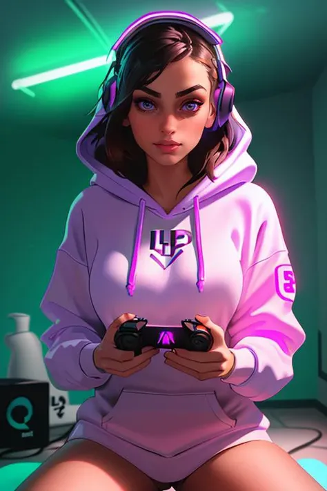 DEN_helenarae_SG,
(sitting at a computer wearing headphones and playing games (holding a controller:1.2) wearing a (hoodie:1.2) in a (neon lit room:1.3), (gamer:1.2), gaming, (gamer girl:1.3), games, (purple lighting, neon:1.2):1.2),
bokeh, f1.4, 40mm, photorealistic, raw, 8k, textured skin, skin pores, intricate details  <lora:epi_noiseoffset2:1>, epiCRealism