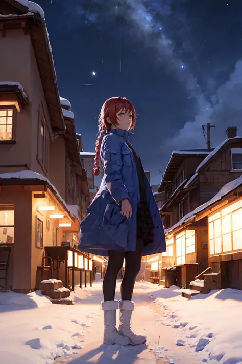 masterpiece, best quality,night,1girl,solo,snow,