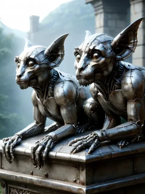 award winning photograph of a cute gargoyles with stoic vigilance made of ais-wldd in wonderland, magical, whimsical, fantasy art concept, steampunk, intricate details, best quality, masterpiece, ultra sharp, hyper realistic, realism <lora:Welded:1>