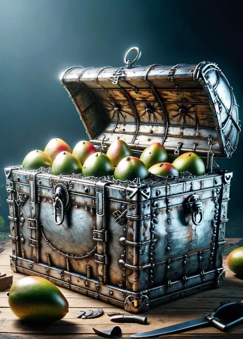 ais-wldd a weathered pirate treasure chest filled with ripe mangoes <lora:ais-wldd-sdxl:1>