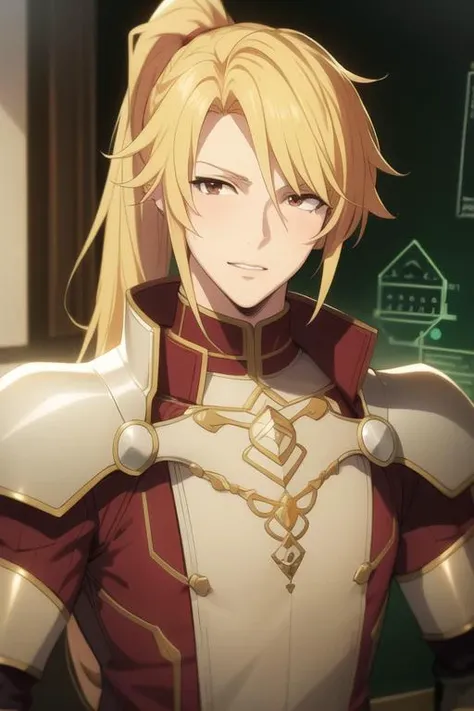 masterpiece, best quality, photorealistic, 1boy, solo, male focus, looking at viewer, upper body, , <lora:motoyasu_kitamura:0.66>, motoyasu_kitamura, blonde hair, ponytail, long hair, brown eyes, , science fiction hard science fiction, 2k resolution