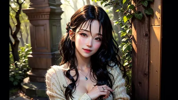 1girl, solo, brown hair, smile, long hair, ring, realistic, lips, jewelry, looking at viewer, simple background, brown eyes, head tilt, closed mouth, portrait, masterpiece, (photorealistic:1.3), forest, light from front
<lora:makina69_jiheon_v1.2:0.9>