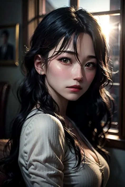 1girl, solo, realistic, black hair, portrait, looking at viewer, black eyes, lips, closed mouth, hair between eyes, masterpiece, (photorealistic:1.3), window, sunlight, from side
<lora:makina69_jiheon_v1.2:0.8><lora:LowRA:0.4>