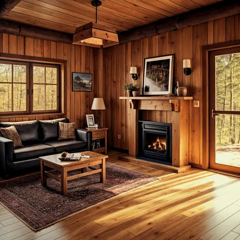 wood style room interior, analog photo