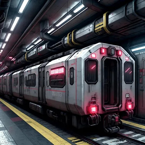 Cyberpunk Train, Utilitarian 80s style, greeble texture