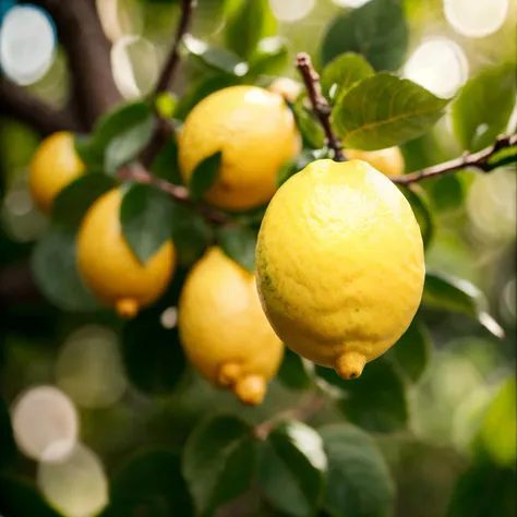 photographic, realistic, realism, cinematic photo, beautiful, (masterpiece:1.2), (best quality:1.2), perfect lighting, pov, Lemon fruit on the tree realism, foreshortening, depth, colorful, 35mm photograph, film, bokeh, award-winning, professional, highly detailed, 8k, highly detailed