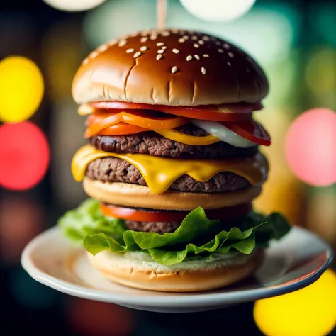photographic, realistic, realism, cinematic photo, beautiful, (masterpiece:1.2), (best quality:1.2), perfect lighting, pov, Hamburger, foreshortening, depth, colorful, 35mm photograph, film, bokeh, award-winning, professional, highly detailed, 8k, highly detailed