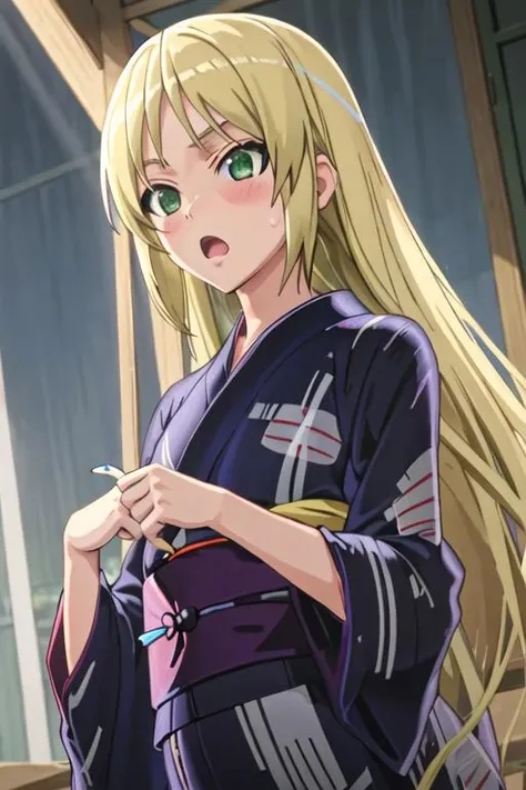 NSFW,feet_Wakaba,purple eyes,blonde,long hair,bangs,A woman with a ponytail exposing her breasts,Semen ejaculates from the penis,get raped,My chest is being rubbed,My whole body is wet with semen,touch penis with both hands,The belly is bulging,Face of Hate,raped by multiple people,school uniform,deep throat、Penis pushed deep into throat,Woman vomiting,