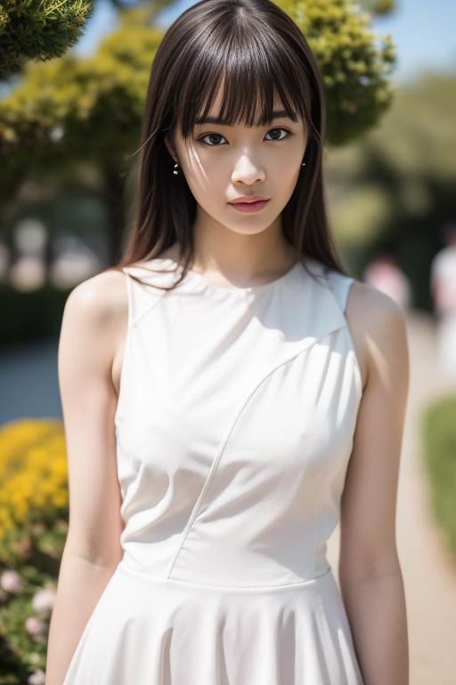 A woman in a white dress standing in front of a tree - SeaArt AI