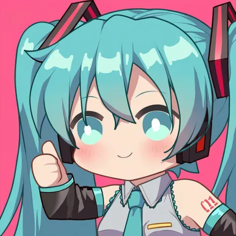 <lora:xl_aprob(pony)-000003:1>,smile,chibi,bright pupils,thumbs up,blush,hatsune miku,, score_9, score_8_up,