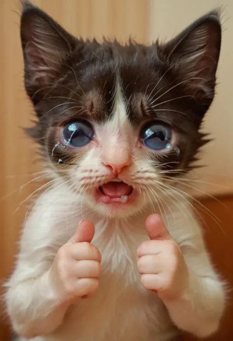 score_9, score_8_up, score_7_up, score_6_up, score_5_up, score_4_up, houdinangel, cat, animal focus, thumbs up, tears, cry, crying, crying style