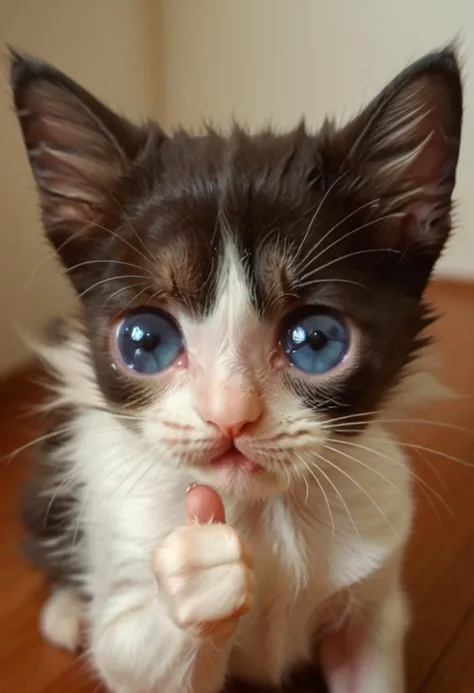 score_9, score_8_up, score_7_up, score_6_up, score_5_up, score_4_up, houdinangel, cat, animal focus, thumbs up, teary eyed