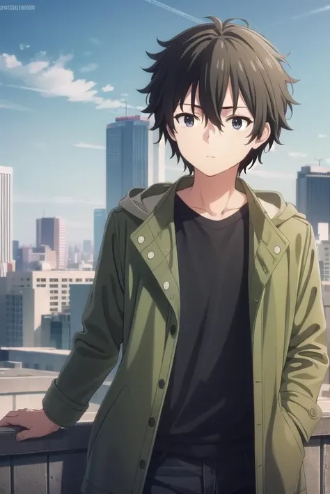 shuuogata, <lora:shuu ogata s1-lora-nochekaiser:1>,
shuu ogata, short hair, black hair, hair between eyes, male focus, (black eyes:1.3),
BREAK shirt, jacket, open clothes, open jacket, black shirt, green jacket,
BREAK outdoors, city, sky, sun, clouds, buildings, cars, people, crowd,
BREAK looking at viewer, (cowboy shot:1.5),
BREAK <lyco:GoodHands-beta2:1>, (masterpiece:1.2), best quality, high resolution, unity 8k wallpaper, (illustration:0.8), (beautiful detailed eyes:1.6), extremely detailed face, perfect lighting, extremely detailed CG, (perfect hands, perfect anatomy),