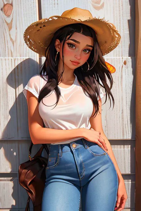DEN_ambergianna,
(country beauty posing against a wooden fence with a plaid shirt and jeans and a cowboy hat, cow girl, country girl, cow girl:1.2),
bokeh, f1.4, 40mm, photorealistic, raw, 8k, textured skin, skin pores, intricate details  <lora:epi_noiseoffset2:1>, epiCRealism