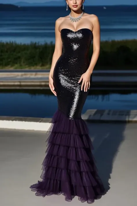 realistic, masterpiece, high detailed skin, looking at viewer, full body shot, scenic view
<lora:Purple_Strapless_Dress_By_Stable_Yogi:1> purple strapless dress, bare shoulders, full body, necklace