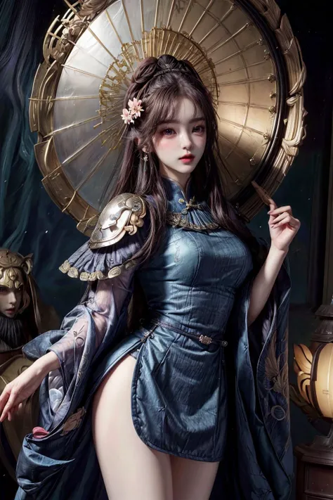 (Absurdres:1.2), beautiful and aesthetic, masterpiece, best quality, extremely detailed,
photo realistic:1.4 , delicate pattern, (intricate detail,extremely intricate:1.2),
(masterpiece:1.2, best quality), (highly detailed:1.3), realistic, realistic details, detailed, <lora:more_details:0.6>, <lora:add_detail:1>
------
<lora:tiaraaurellie_v3:0.3>, <lora:girlfriendmixV1_v20:0.4>, <lora:yurisa chan_20230623045200:0.2>
(pureerosface_v1:0.5) , (ulzzang-6500-v1.1), (idol),
<lyco:fitgirl_v10:0.6>, fit, narrow waist,
<lyco:GoodHands-beta2:1.0> nice hands, perfect hands
Exquisite Makeup, Realistic Skin, beautiful detailed eyes, symmetric eyes,
------
1girl, umbrella, absurdly long hair, large breasts,
solo, half shot, looking up, detailed background, detailed face, (warhammer 40k theme:1.1), warhammer 40k space marine, face, wearing purple thick power-armor, heavy shoulder-plates, battle-worn equipment, power-fist energy shield, cloak, augmented, determined expression, charging into battle, primarch, evil heresy, warp distortions, dark chaos powers, (skulls:0.7), spikes, salamanders legion, floating particles, dark clouds in background, epic atmosphere,,
HANFU, RED LIPS, LIGHT RAYS, EAST ASIAN ARCHITECTURE,
detailed background, chinese clothes, hair ornament, flower, hair flower, window, lattice,from outside, long sleeves, black hair, hair bun, wide sleeves, petals, jewelry, pink flower, butterfly, branch, bug, earrings, looking at viewer, upper body, hands up, facial mark, makeup, glowing, light particles, atmospheric lighting
<lora:idc128dim-epoch-000007:1>