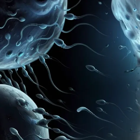 gametes close-up of a surreal planet surrounded by sperm, by giger <lora:gametes-sd1.5:1>