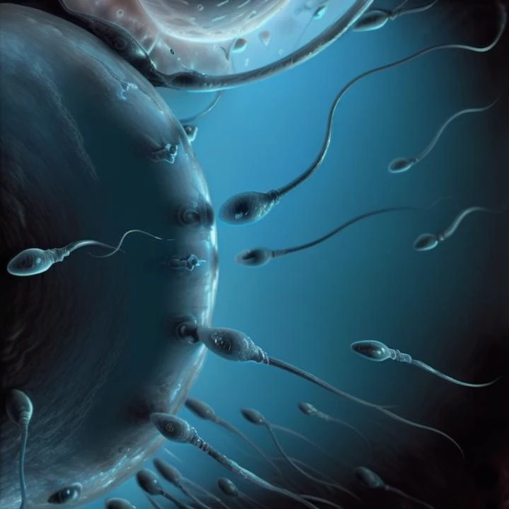 gametes close-up of a surreal planet surrounded by sperm, by giger <lora:gametes-sd1.5:1>