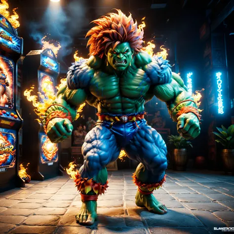 Absolute Reality Style, ultra realistic photo, soft lighting, heavy shadow, show me your best quality for my picture,
(full body:1.3), Blanka from Street Fighter arcade game, blue flames, dark flashes , full muscular body, ultra realistic, ultra detailed, ultra hd, super quality hands, hyper focused, 32k resolution, 2x unzoom , ultra hd, realistic, vivid colors, highly detailed, beautiful detailed intricate insanely detailed octane render trending on artstation, 8k artistic photography, photorealistic, soft natural volumetric cinematic perfect light
<lora:xl_more_art-full_v1:0.8>, <lora:add-detail-xl:0.8>, <lora:PerfectEyesXL:1> perfecteyes, <lora:EnvyZoomSliderXL01:-1.3>, <lora:perfect feet:1> feet, perfect, 
<lora:Perfect Hands v2:1> perfect, hands, hand, <lora:extremely_detailed:1.2>