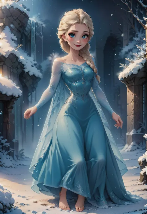 score_9, score_8_up, score_7_up, score_6_up, score_5_up, score_4_up, 1girl, snowy background, scenic background, scenic lighting, vivid colors, solo, long hair, braid, smile, single braid, dress, hair over shoulder, looking at viewer, blue dress, blush, red lips, collarbone, full body, jewelry, <lora:ElsaXLP_Character:1> elsaxpl, <lora:Anime Summer Days 2 Style SDXL_LoRA_Pony Diffusion V6 XL:0.5> <lora:Vivid:0.7> vivid,, <lora:xl_more_art-full_v1:0.5> <lora:wowifierXL:0.6> <lora:Perfect Hands v2:1> <lora:add_detail:0.8> <lora:SDXLFaeTastic2400:0.6> <lora:feet v3:1>, perfect feet, perfect hands