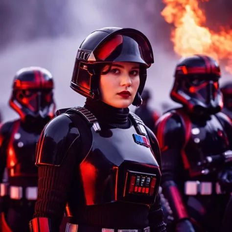 cinematic film still of <lora:star wars style:1.5>
In star wars universe Iden Versio an inferno squad woman in a star wars uniform holding a helmet star wars style, shallow depth of field, vignette, highly detailed, high budget, bokeh, cinemascope, moody, epic, gorgeous, film grain, grainy