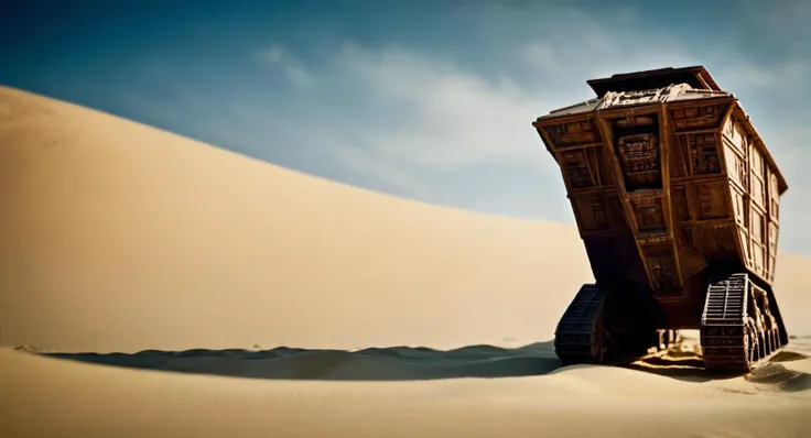 cinematic film still of <lora:star wars style:1.5>
In star wars universe a Sandcrawler that is sitting in the sand star wars style, shallow depth of field, vignette, highly detailed, high budget, bokeh, cinemascope, moody, epic, gorgeous, film grain, grainy